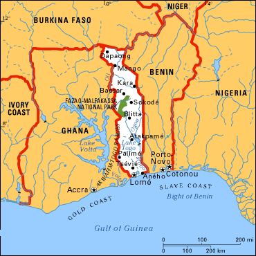 Map of Togo and neighboring countries