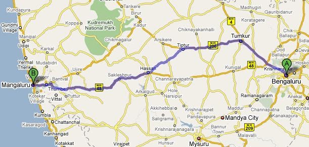 Bangalore To Mangalore Route Map No-Destination-Only-Direction :): Bangalore-Mangalore-Kundapur : Route Info.
