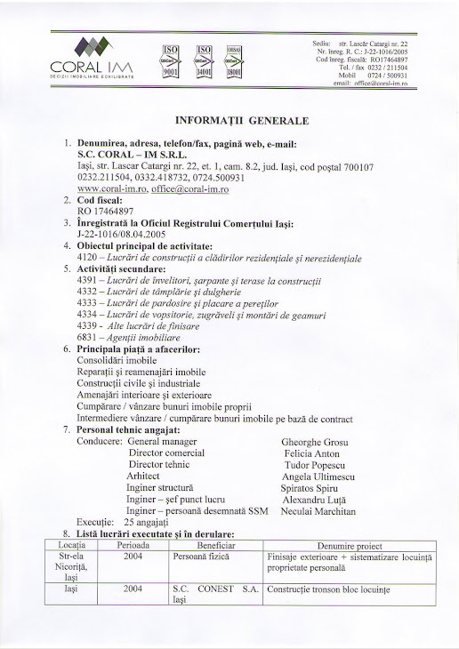 Colaborare cu SC Coral IM din Iasi