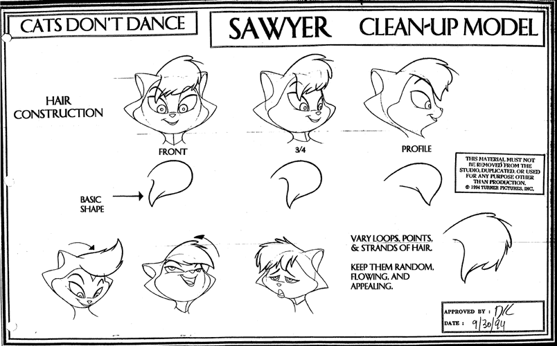 living lines library cats dont dance characters sawyer character model sheet template