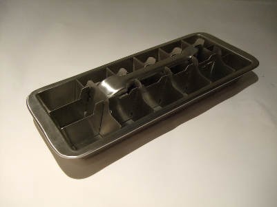 This Stainless Steel Ice Cube Tray with a lever handle is a durable non  plastic product. Just fill, freeze, and pull the lever to cleanly cut your ice  cubes.