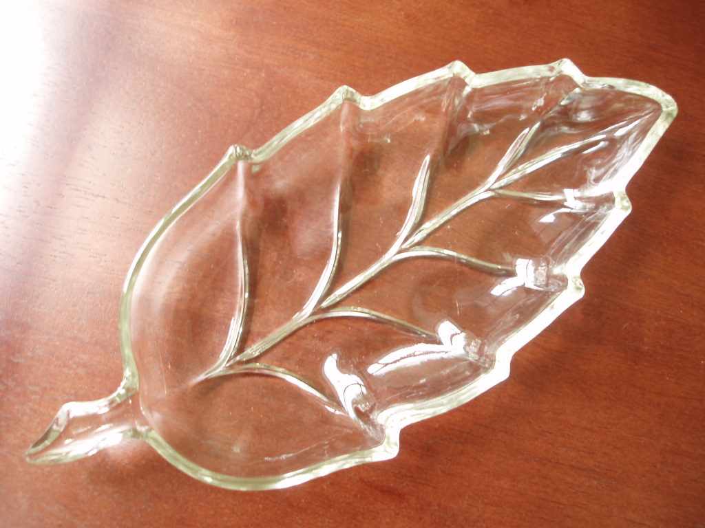 Vintage Opal LeafShaped Glass Candy Dish