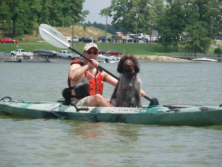 Karen,  This is Caesar on his first kayaking trip.  He loved it!  Steve