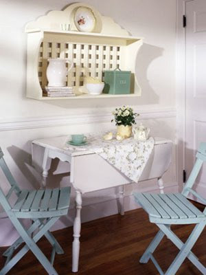 shabby chic aqua blue shelf chairs nook