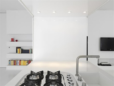 white and red futuristic apartment interior design ideas kitchen