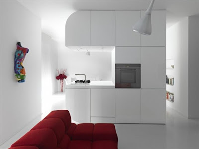 and red apartment almost pure white futuristic living room