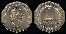 MONEDA COLOMBIA 1 PESOS 1967 $ 4.000
