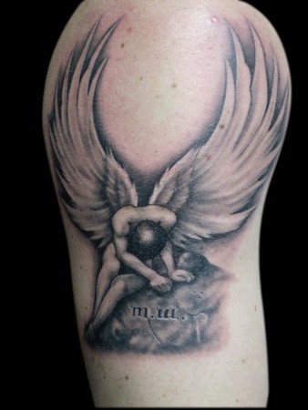 cherub angel tattoos designed with the names of the person