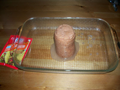 Refried beans in shape of can at start of dip