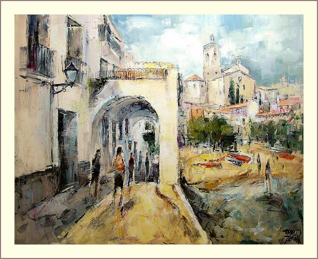 CADAQUES-PINTURA-PAISAJES-IGLESIA-PUEBLO-ERNEST DESCALS