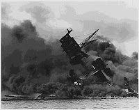USS Arizona burning after the Japanese attack on Pearl Harbor