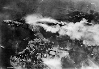 Japanese aerial photo of battleship row right after the Arizona exploded