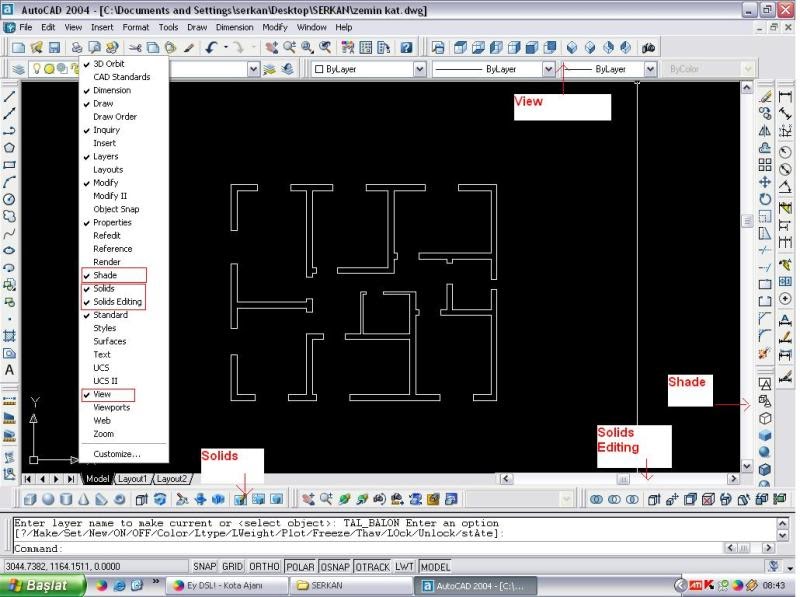 SERKAN ÖZİNAN Autocad programı ile 3 boyutlu duvar çizimi.