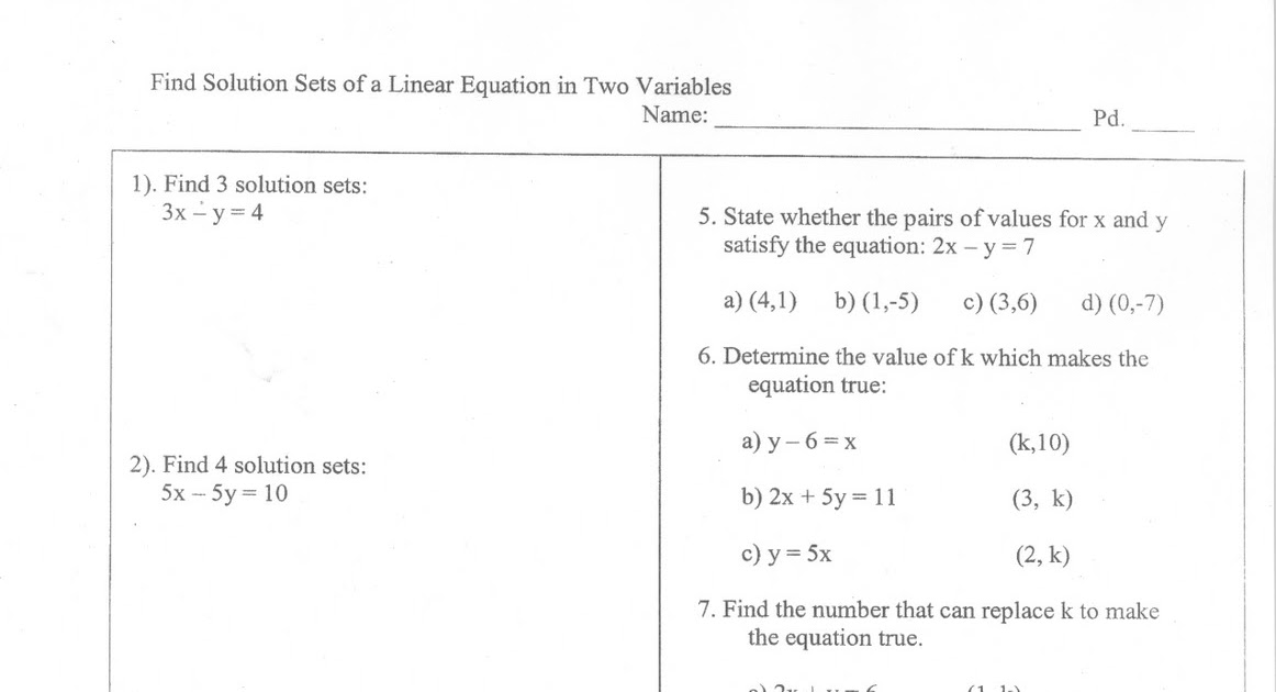 Mr. Napoli's Algebra: Aim: How do you solve equations in two variables?