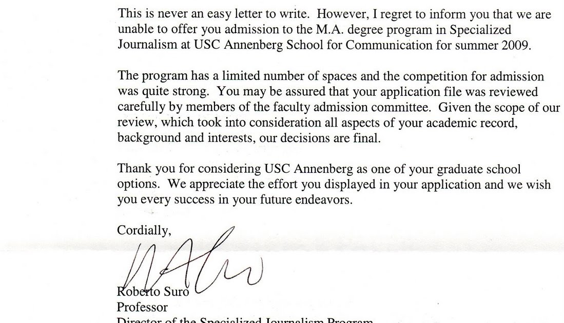 rejection blog usc specialized journalism graduate program usc acceptance letter