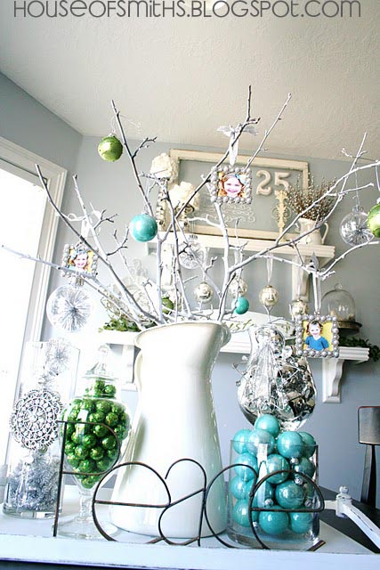 blue green white and silver christmas decorating ideas display christmas ornaments without tree