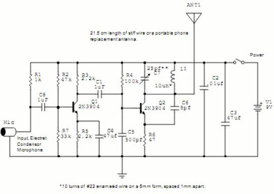 Two Transistors Wireless Microphone FM Transmitter Circuit ... hearing aid circuit diagrams 