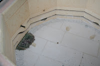 glass embedded in firebrick kiln bottom