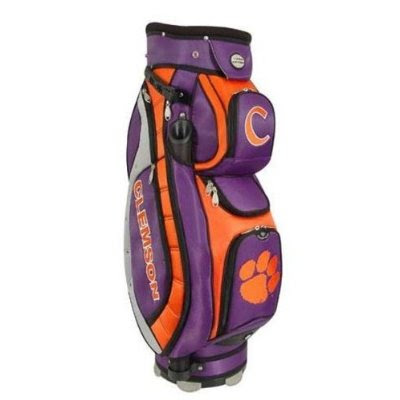 Clemson University Tigers golf bag colored orange and purple.