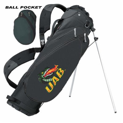 University of Alabama Birmingham (UAB) Dragons golf bag colored green, black, and gold.