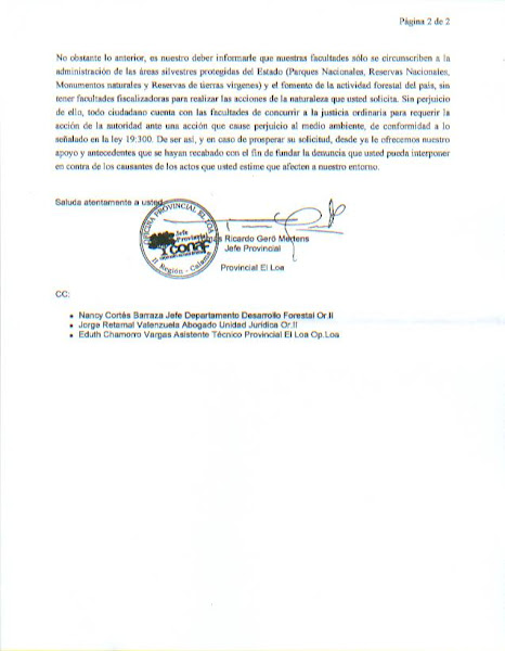 Segunda carátula de la respuesta a denuncia de daño ecológico.