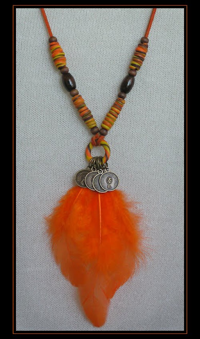 Orange Polymer Clay and Coins Necklace