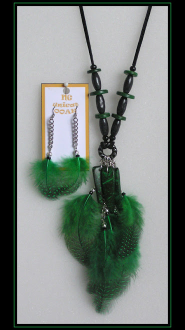 Guinea Fowl Green Necklace and Earrings