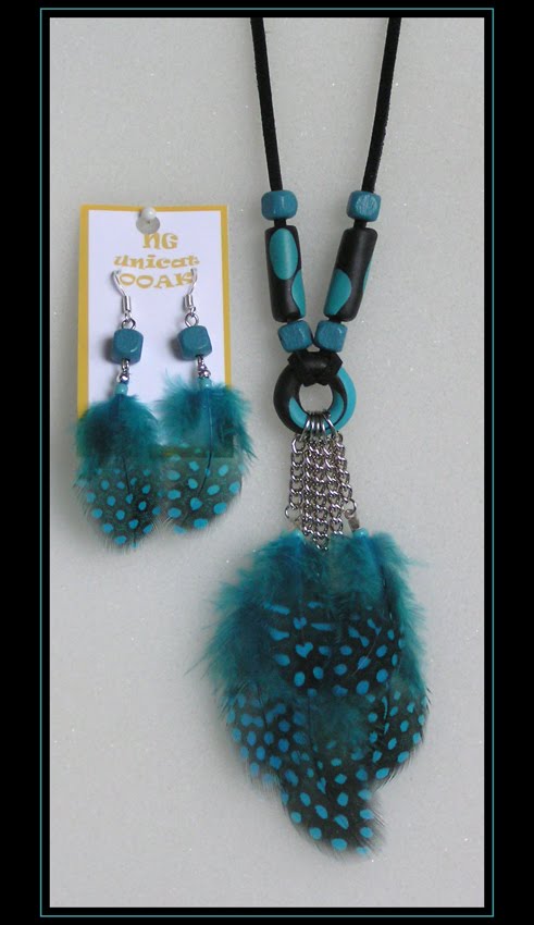 Guinea Fowl Blue Necklace and Earrings III