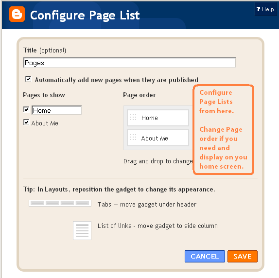 Configure Page list