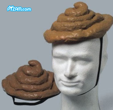 a poop hat to the funny hat. a poop hat to the