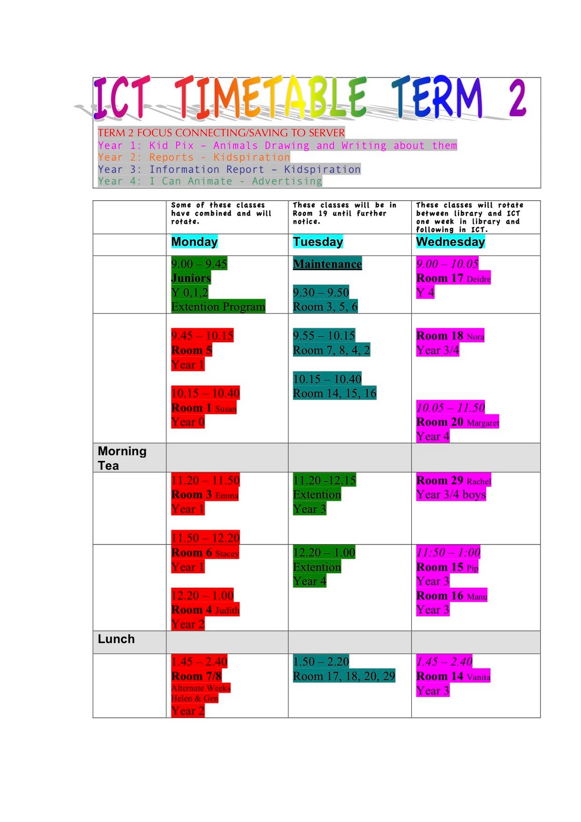 ICT with Mrs Davis ICT Timetable TERM 2