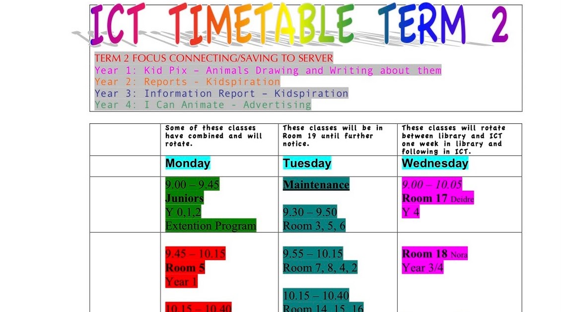 ICT with Mrs Davis ICT Timetable TERM 2