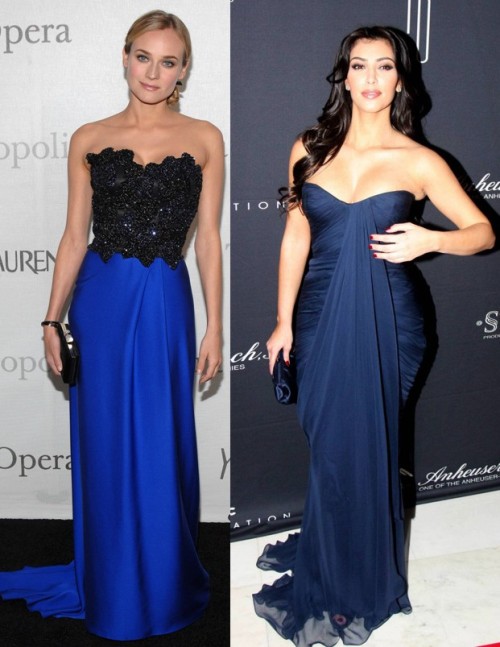 Kim Kardashian Blue Cleavagy Dress |Hollywood Celebrities