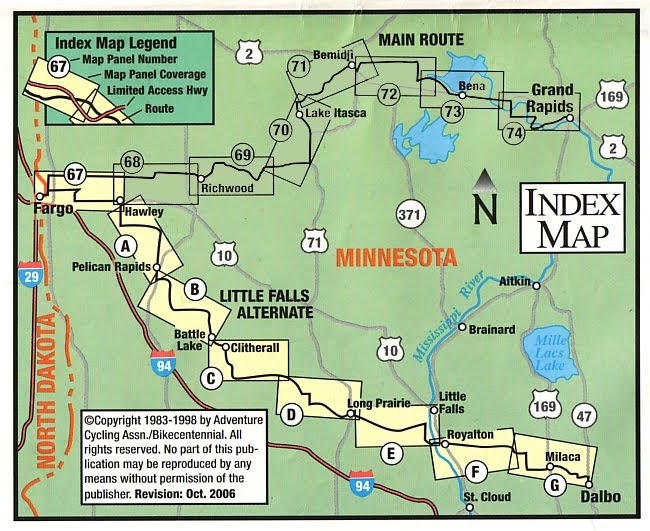 MAINE TO OREGON '07 MAP 06b Dalbo, MN to Fargo, ND