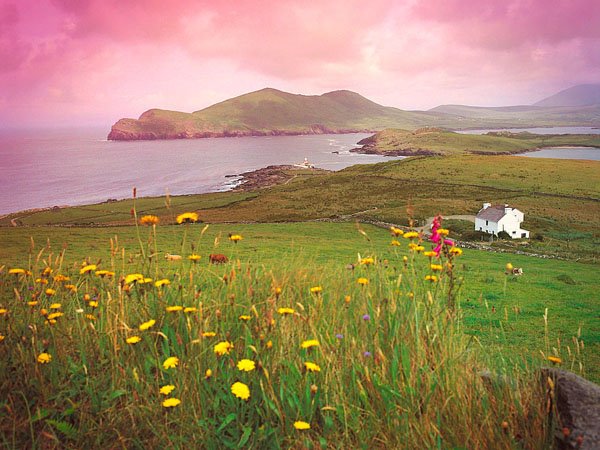 Valentia Island: Eng Vue vun Fogher Cliff op den weissen Liichtturm