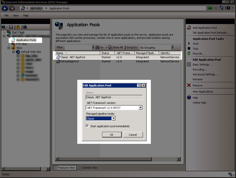Restart IIS7 by right clicking
