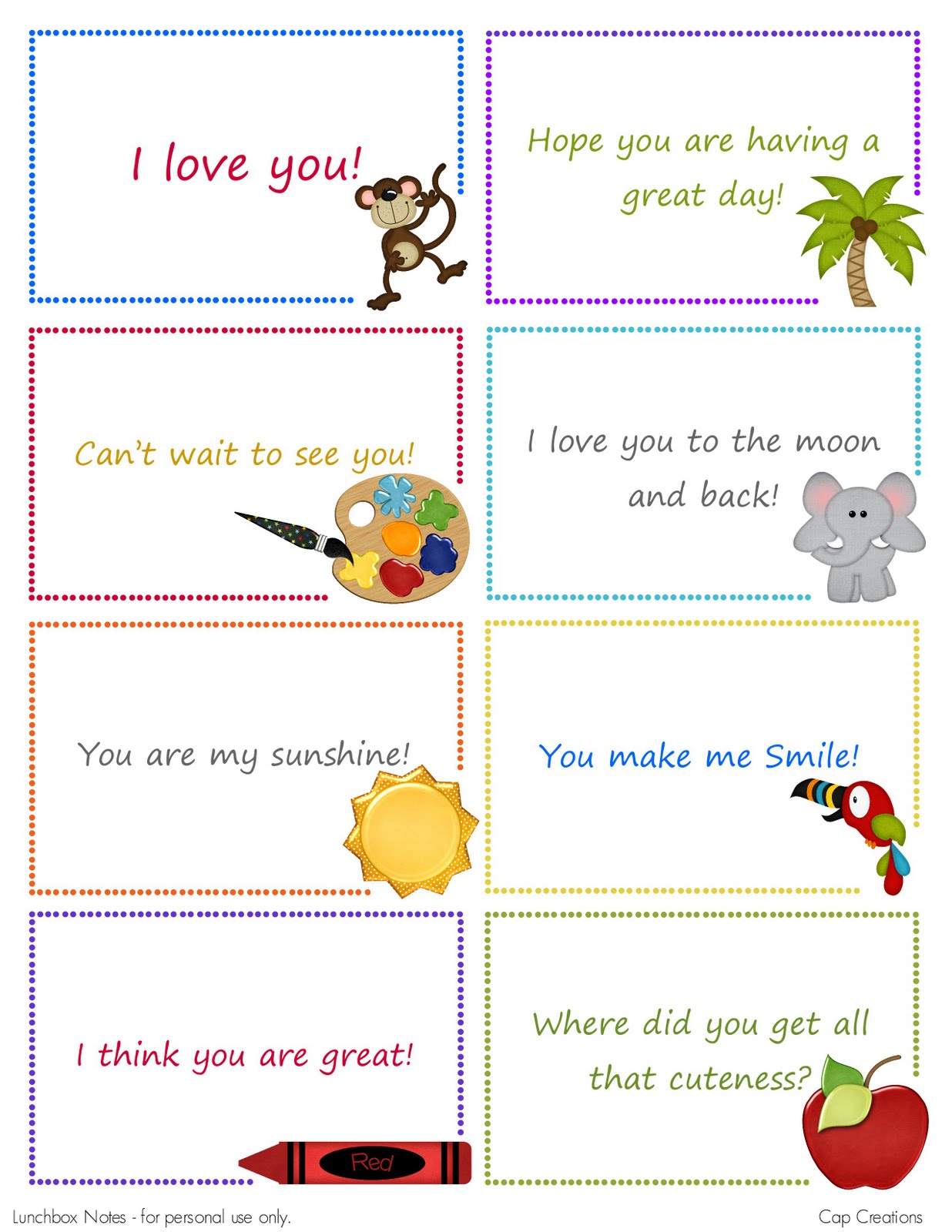 Cap Creations Free Printable Lunchbox Note Cards