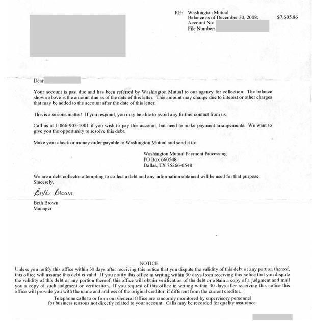 Credit card debt options: First debt collection letter - Example 1