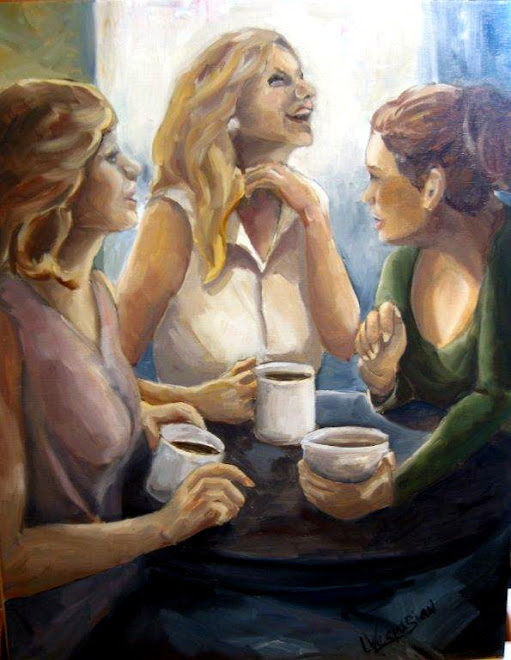 "TWO COFFEES AND A LATTE" Oil on canvas