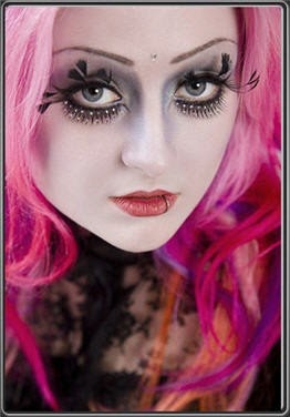 fairy goth dark hair pink makeup gothic glitter feather fake