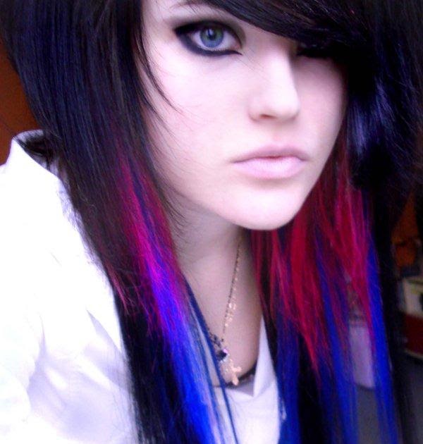 hair emo pink and blue scene
