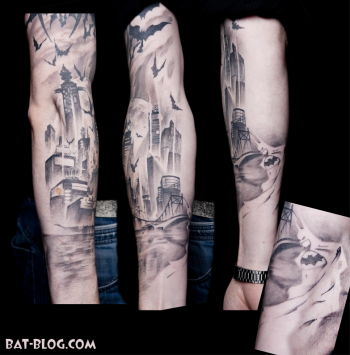 Check out this amazing Batman Gotham City Tattoo Art it's an entire arm 