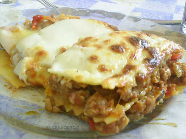 Ración de lasaña de carne y verduras ración de lasaña de carne y verduras