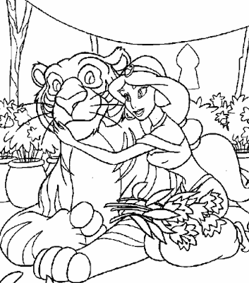 nengaku: Princess Jasmine and Tiger Coloring Page