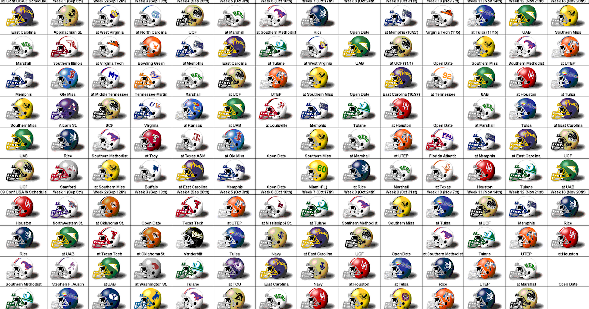 SimonOnSports 2009 Conference USA Football Schedule (Helmet Style)