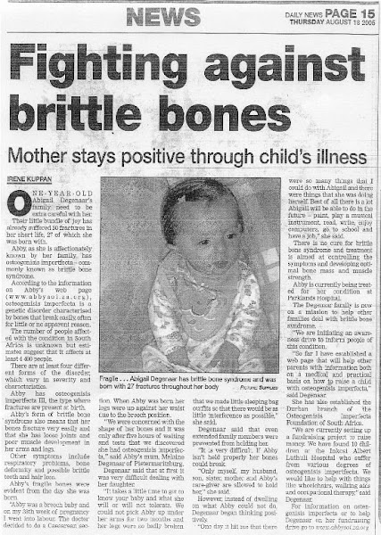 Abigail, 21 months, Osteogenisis Imperfecta/"brittle bone" syndrome