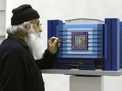 Yaacov Agam finishing the model of The Heart of the Fountainhead