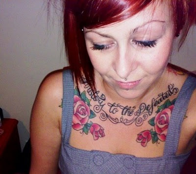 Roses Tattoo designs With Letter Tattoo On Chest Piece