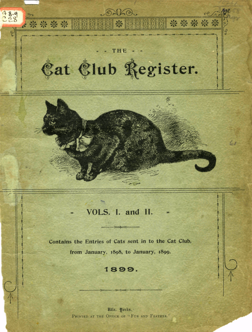 Collecting My Thoughts The Cat Club Register of 100 years ago