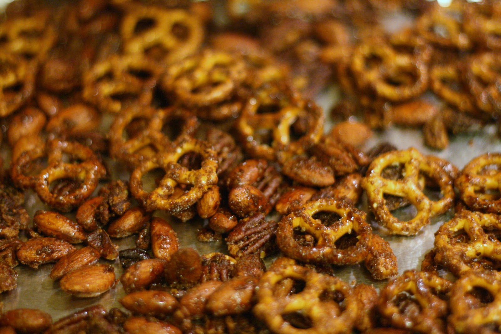 Laine's Recipe Box Spiced Glazed Nuts and Pretzels Mix